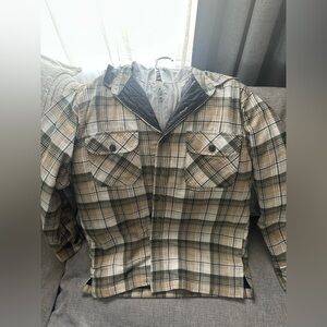 RedHead Plaid Hooded Flannel Jacket in Beige and Green